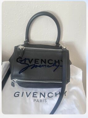 Givenchy Black Leather Top-Handle Satchel with Logo Script ,no low ballers